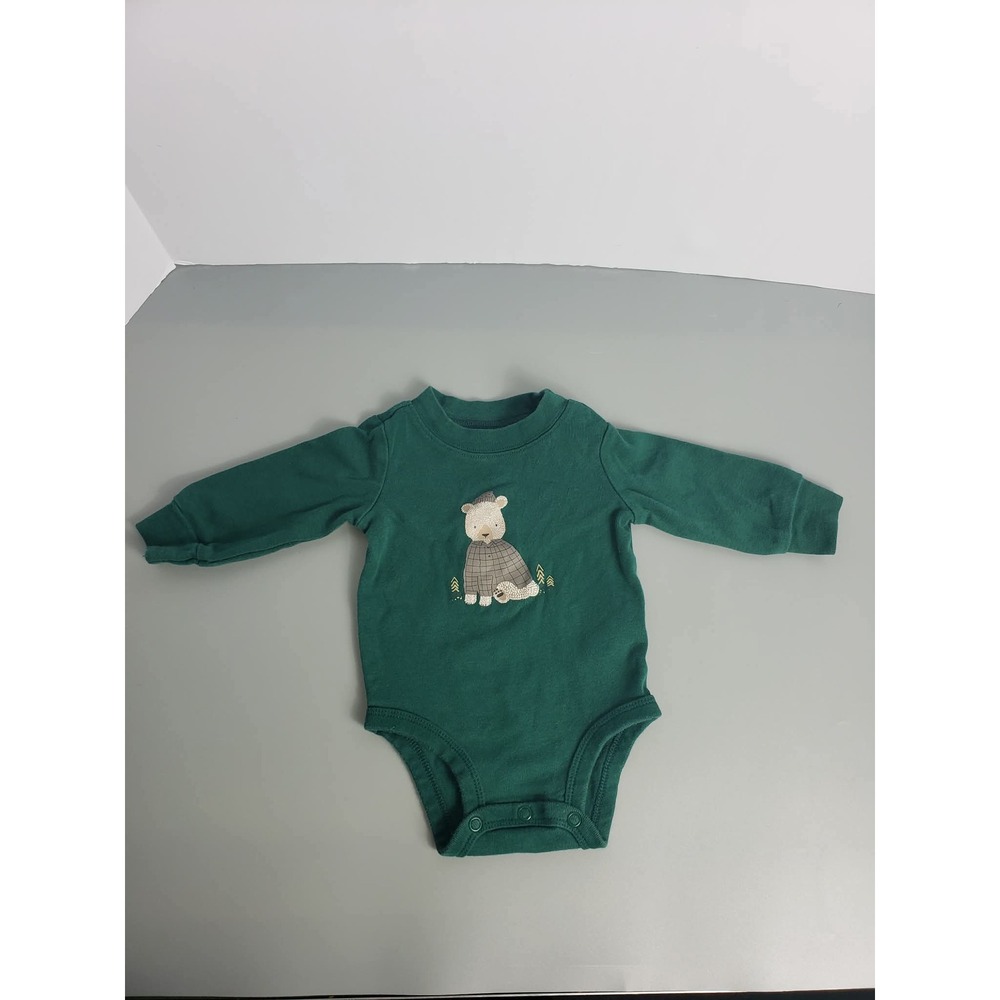 Carter's 3M Green Bear Long Sleeve Baby Bodysuit Woodland Onesie